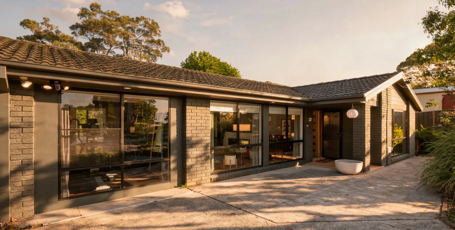 The front of 32 Fern Street at golden hour